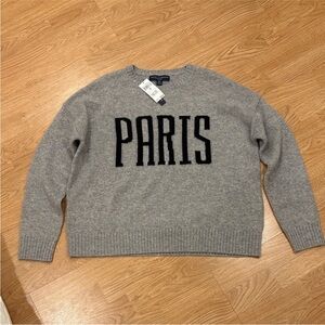 Chelsea & Theodore Gray Sweater with Black 'Paris' Design 100% Cashmere